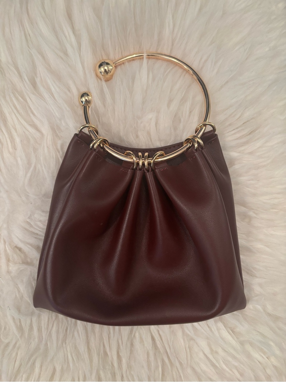 Verafied Burgundy Ring Handle Women’s Bag - Picture 3 of 6